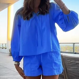 Universal Thread Linen Shorts Matching Set Blue XS S